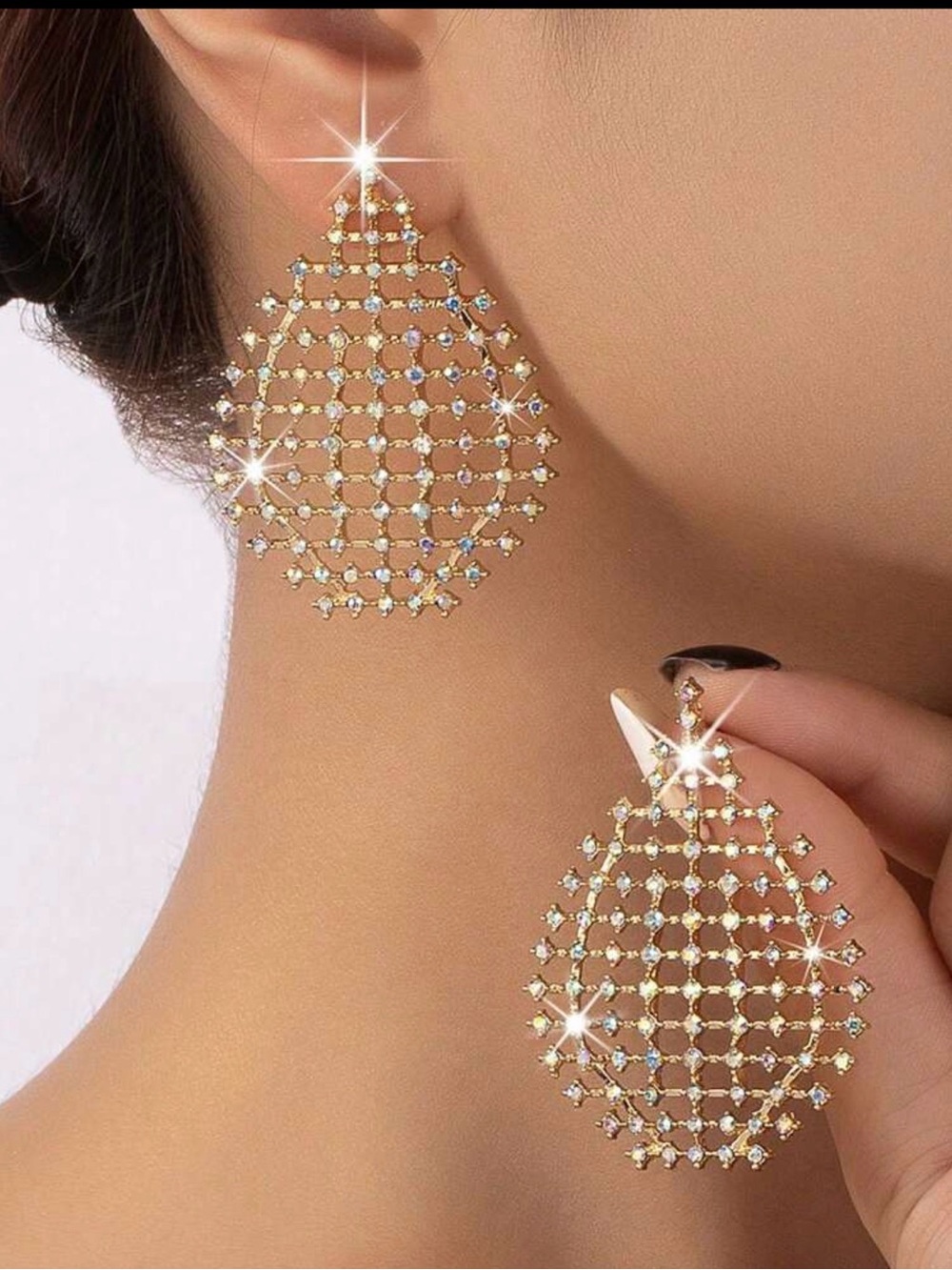 Gold Crystal Lattice Teardrop Earrings - Women Jewelry